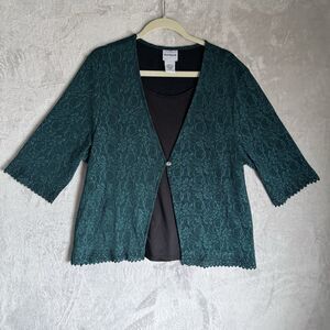 Floral Lace Teal Cardigan Quarter Sleeve Whimsigoth Women XL Top Witchy Romantic